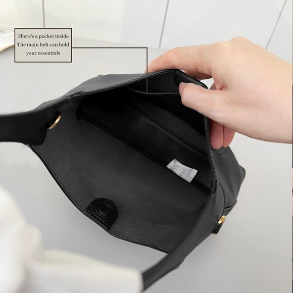 Chic Black Crossbody Bag for Women - Soft PU Leather Tote with Magnetic Closure - Picture 3 of 6